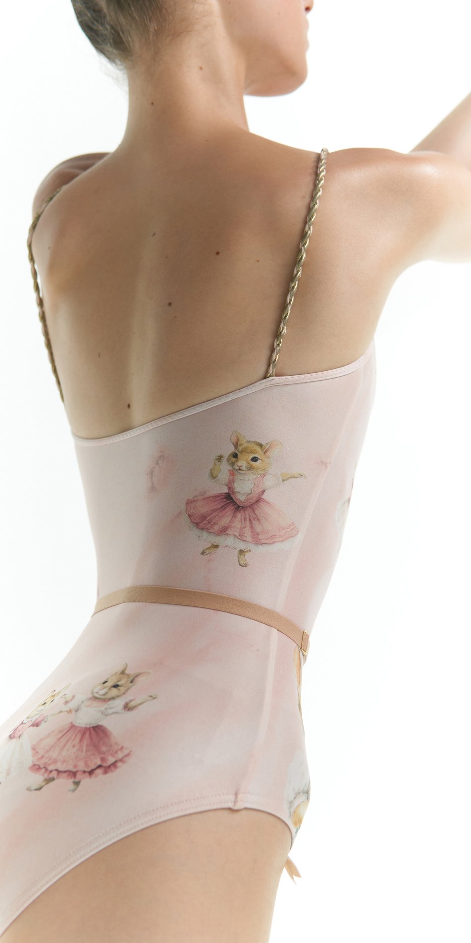 MOUSY – camisole leotard with hand braided straps – baby blush