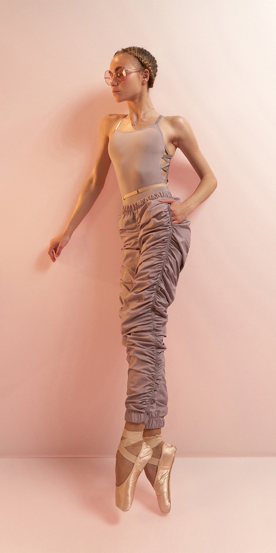 PARA CUTE – lavender draped track pants
