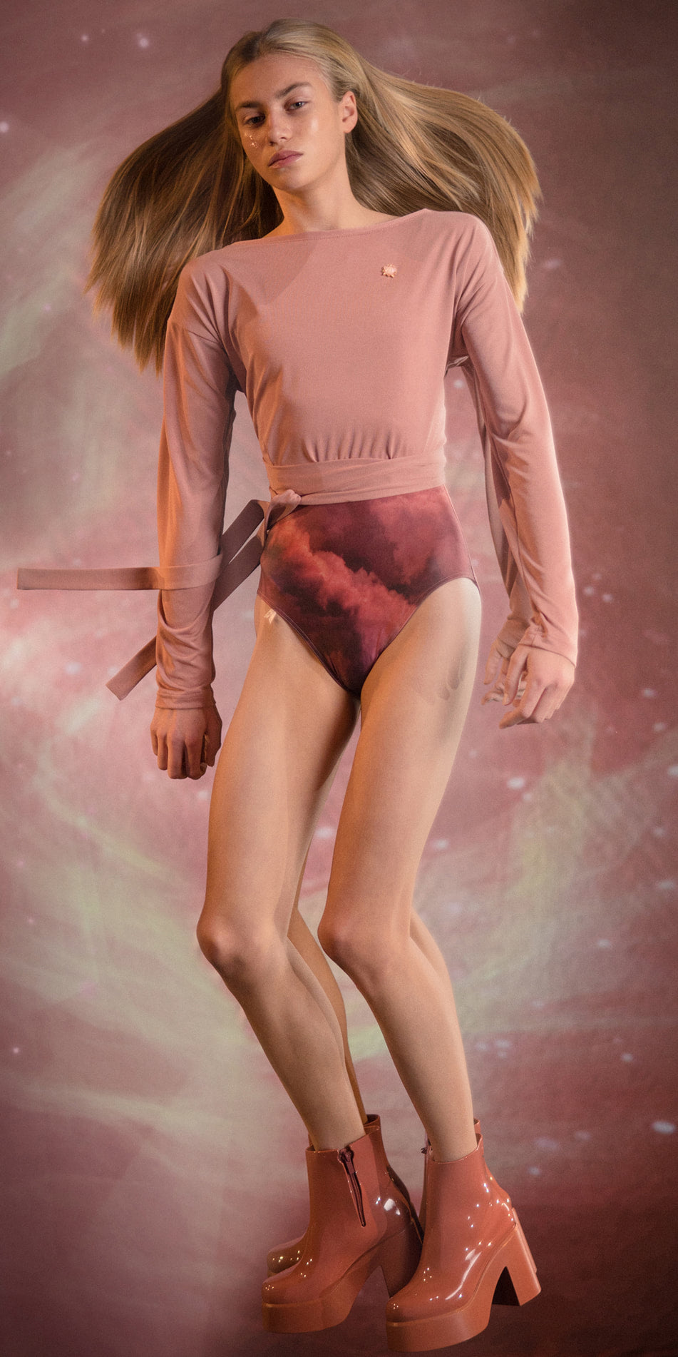BALLERINA - blush back wrap t shirt with long sleeves