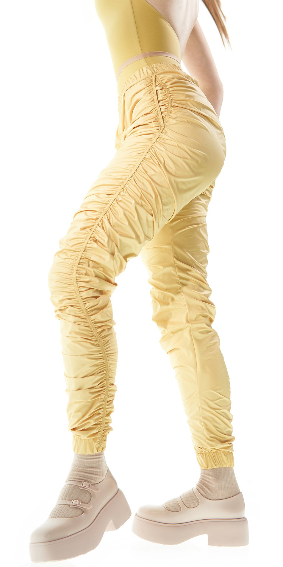 PARA CUTE – draped track pants – fresh ginger