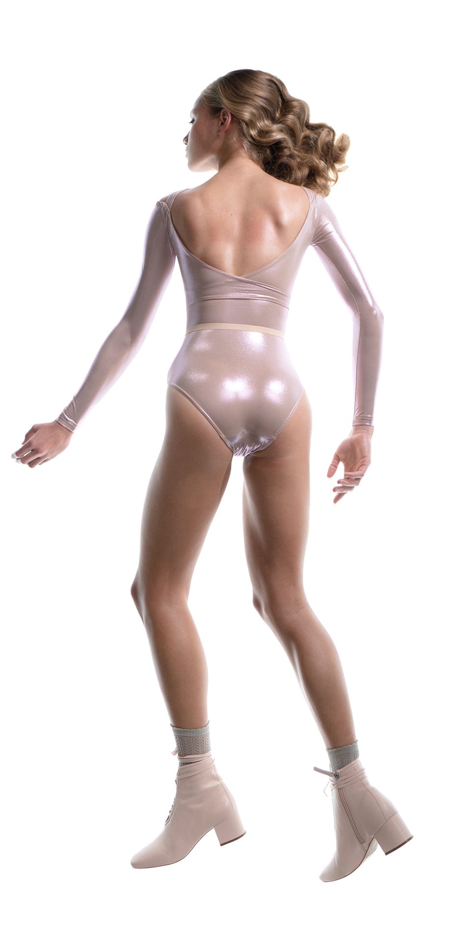 METALLIC ECLIPSE – halterneck leotard with long sleeves – metallic blush