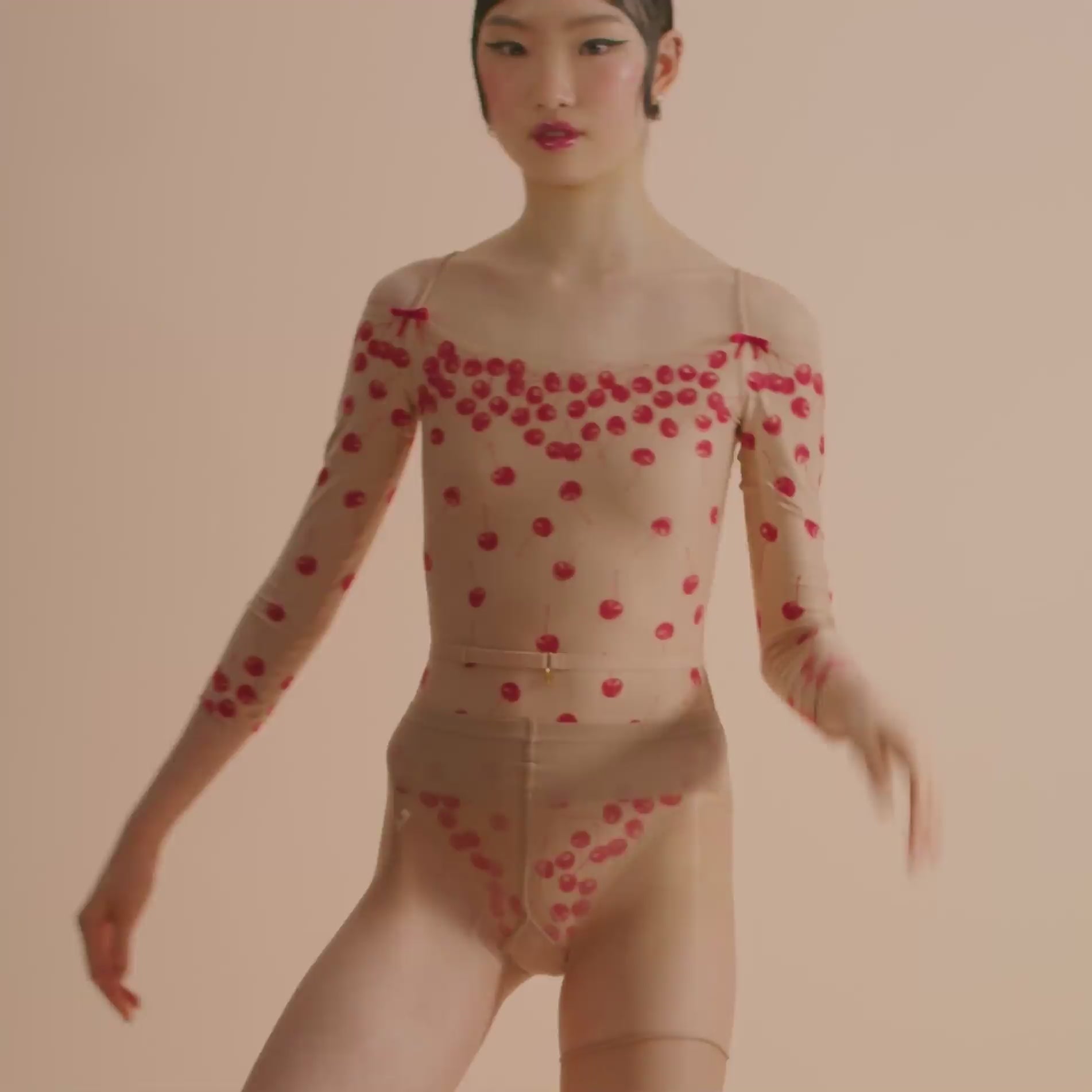 CHERRY VALENTINE – off-shoulder leotard with bracelet sleeves – cherry valentine