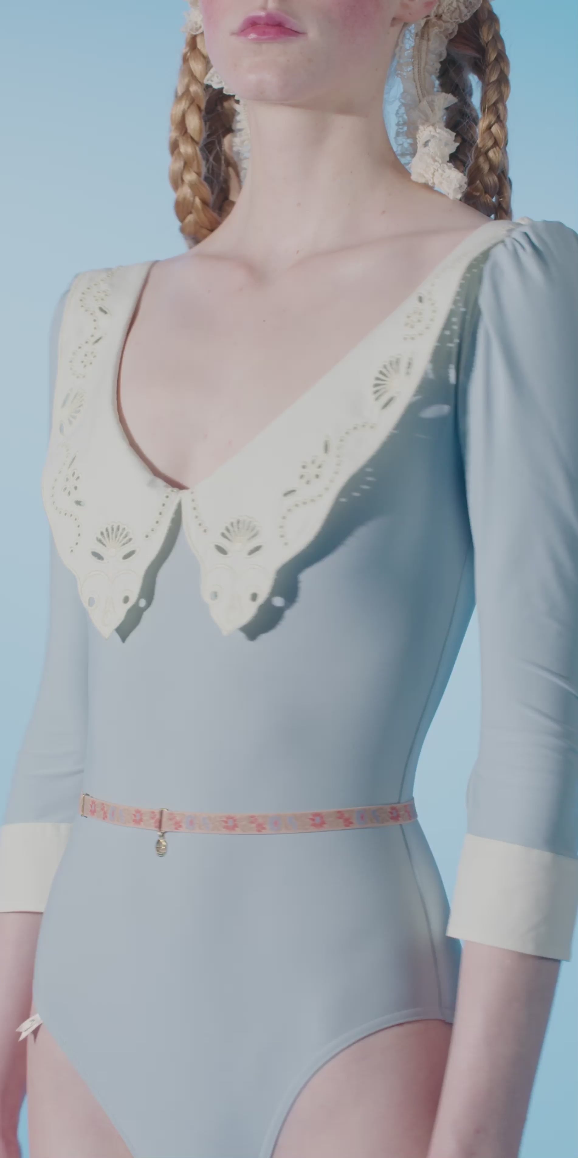 RICHELIEU – collar leotard with cuff sleeves | SKY BLUE