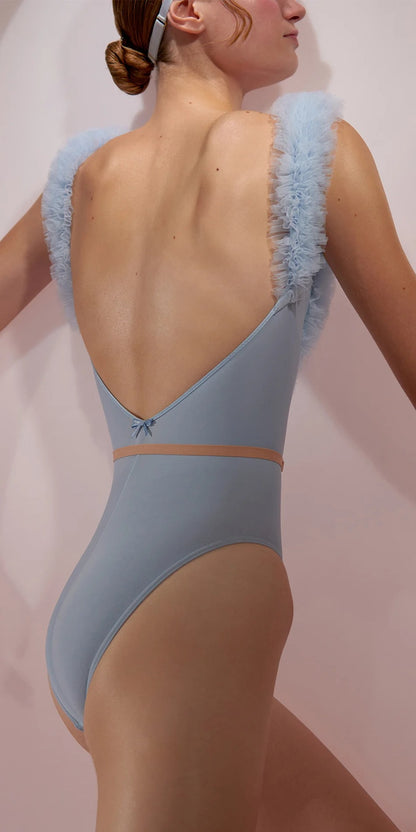 ［予約アイテム］CHANTILLY – ruffle tulle décolleté leotard – baby blue