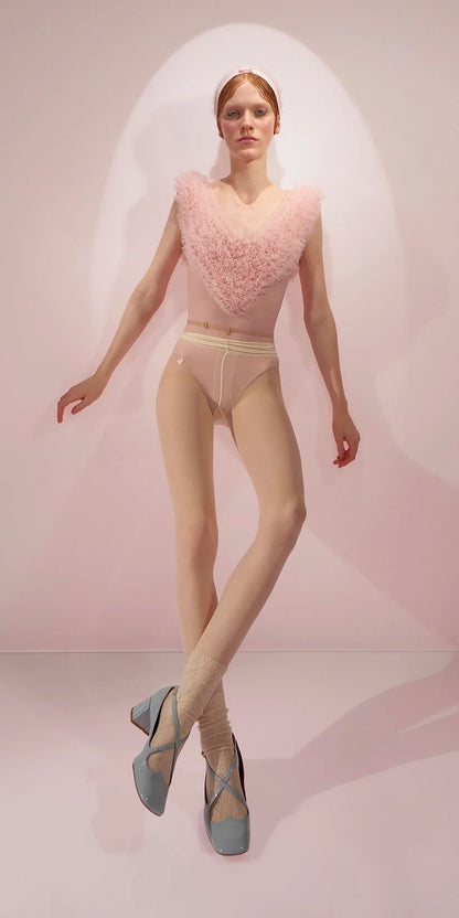 ［予約アイテム］CHANTILLY – ruffle tulle décolleté leotard – baby blush