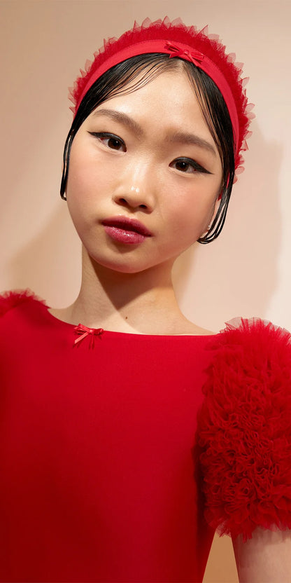 ［予約アイテム］CHANTILLY – ruffle tulle short sleeve leotard – cherry red