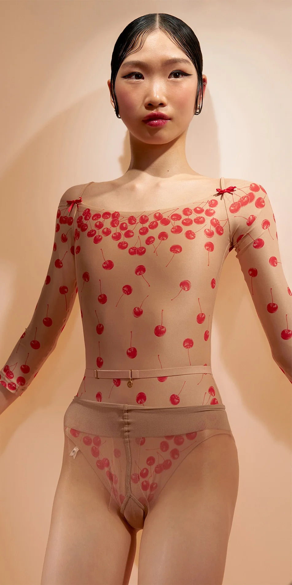 ［予約アイテム］CHERRY VALENTINE – off-shoulder leotard with bracelet sleeves – cherry valentine