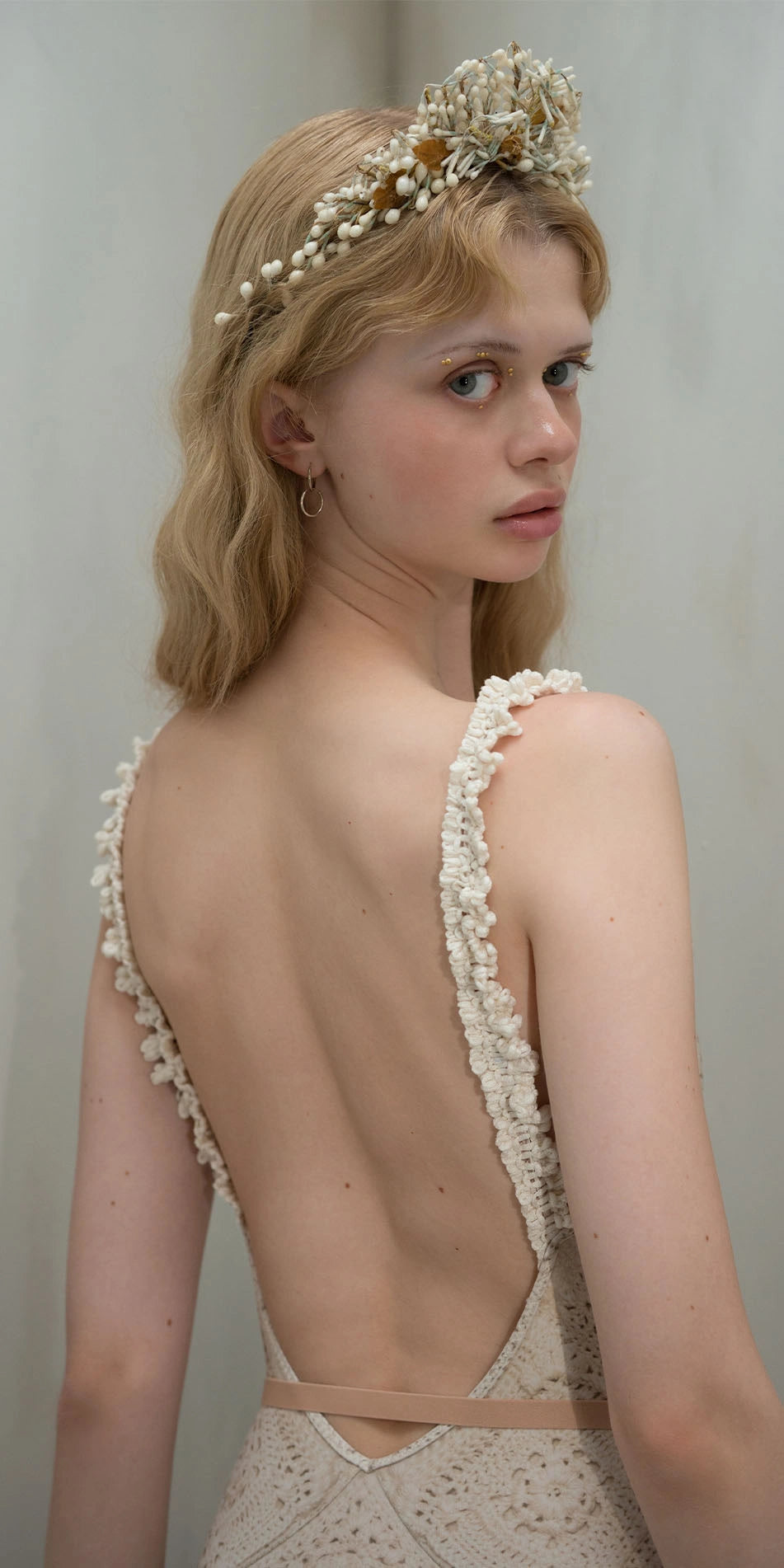 ［予約アイテム］CROCHET – printed camisole leotard with crochet trim – edelweiss