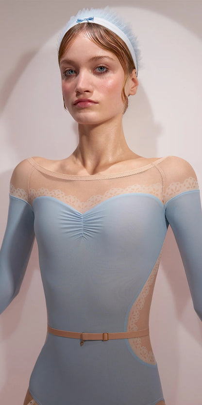［予約アイテム］HOURGLASS – lace napkin boatneck leotard – baby blue