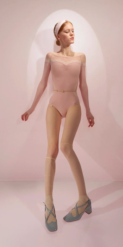 ［予約アイテム］HOURGLASS – lace napkin boatneck leotard – baby blush