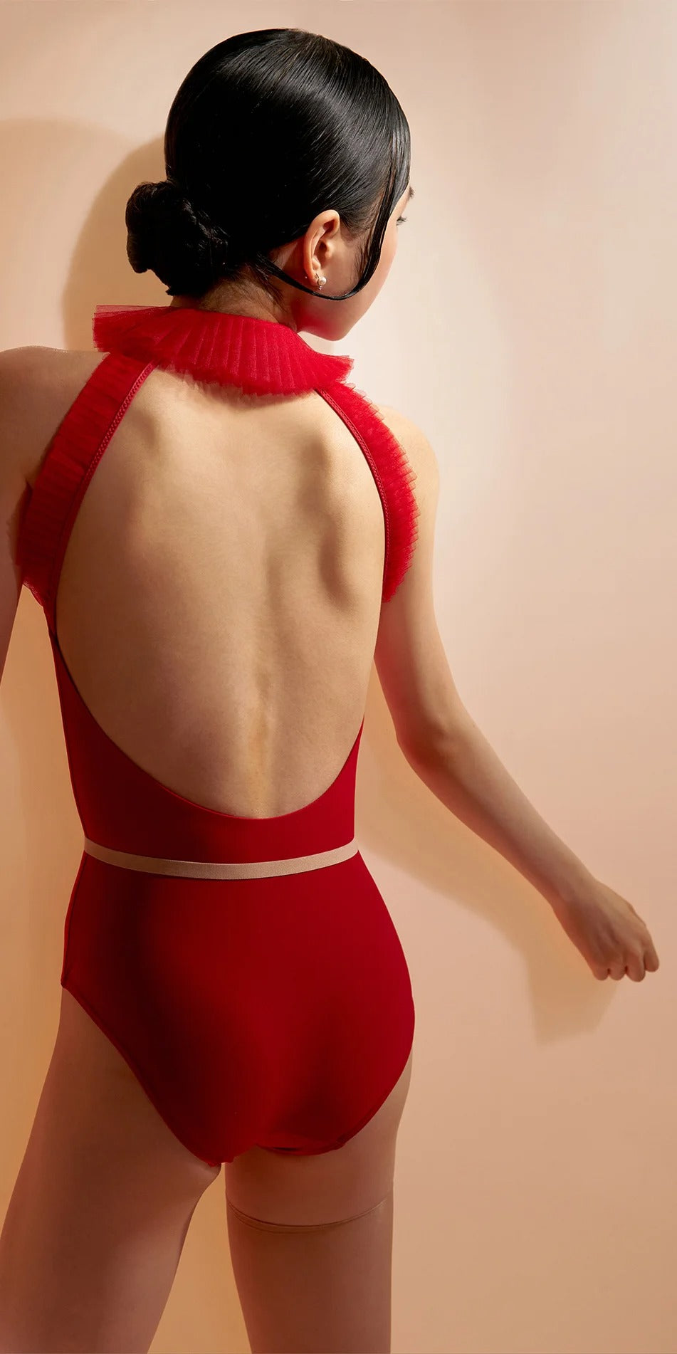 ［予約アイテム］MINI’S – leotard with detachable pleated tutu collar – cherry red