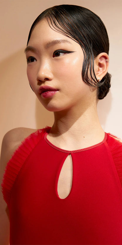 ［予約アイテム］MINI’S – leotard with detachable pleated tutu collar – cherry red