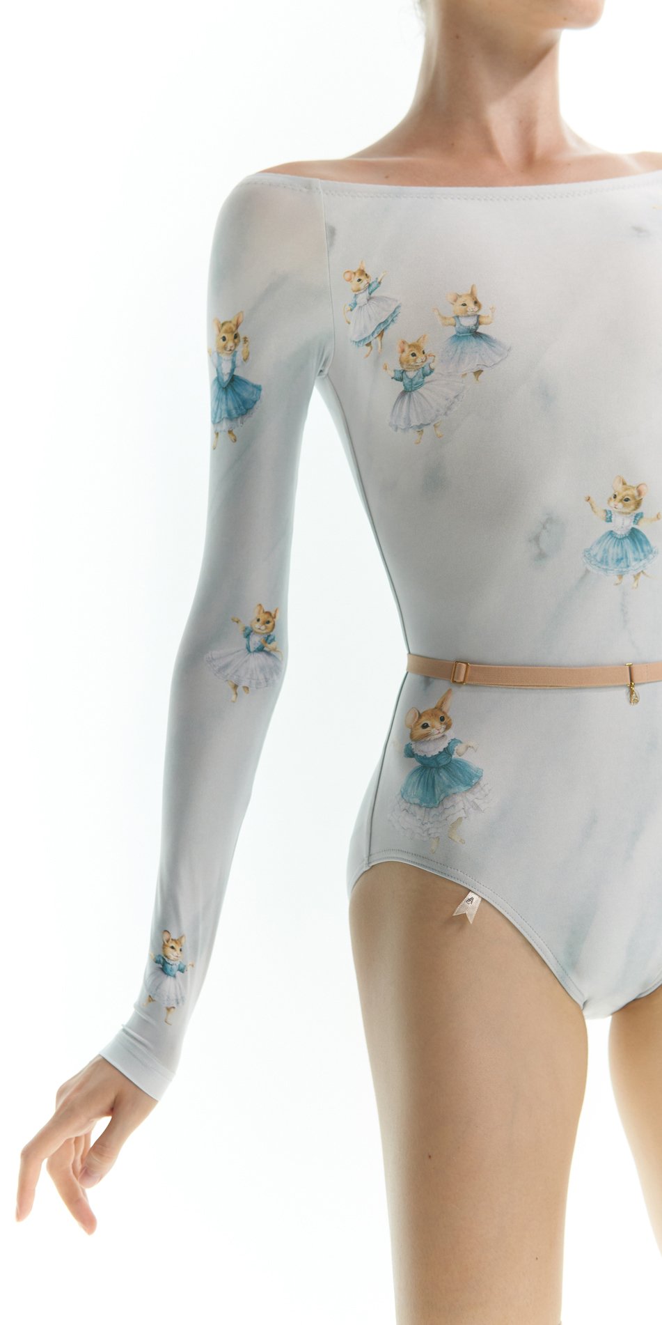 MOUSY – boatneck leotard with long sleeves – baby blue