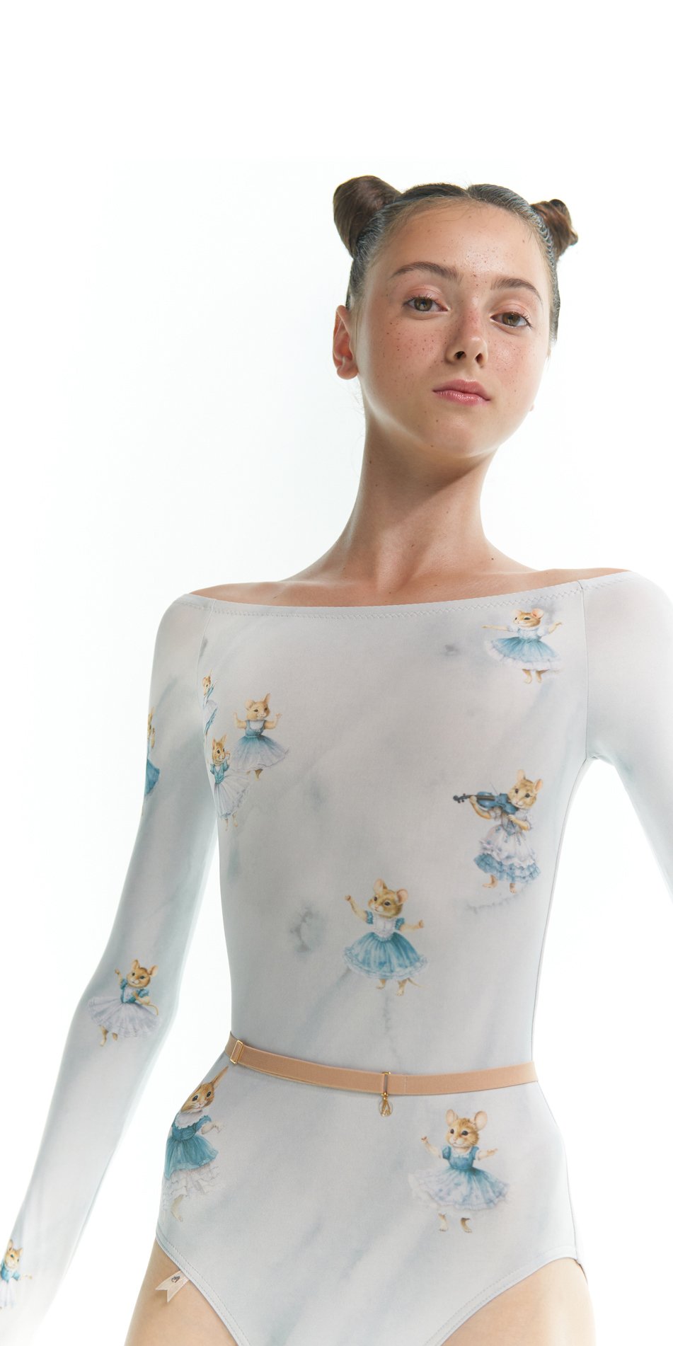 MOUSY – boatneck leotard with long sleeves – baby blue
