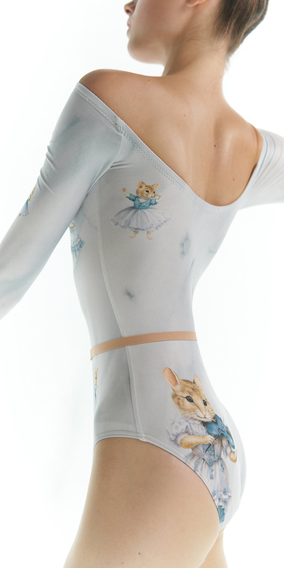 MOUSY – boatneck leotard with long sleeves – baby blue