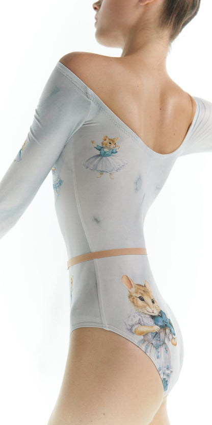 MOUSY – boatneck leotard with long sleeves – baby blue