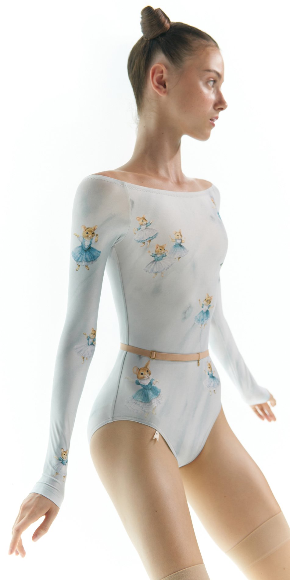 MOUSY – boatneck leotard with long sleeves – baby blue
