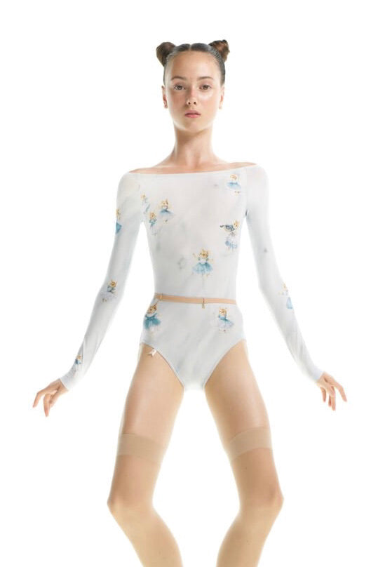 MOUSY – boatneck leotard with long sleeves – baby blue