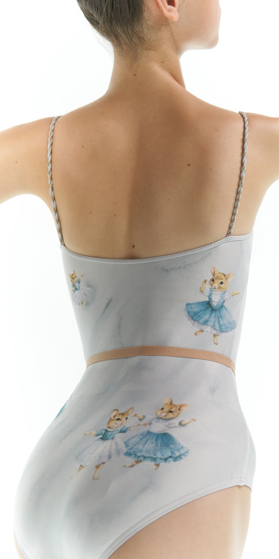 MOUSY – camisole leotard with hand braided straps – baby blue