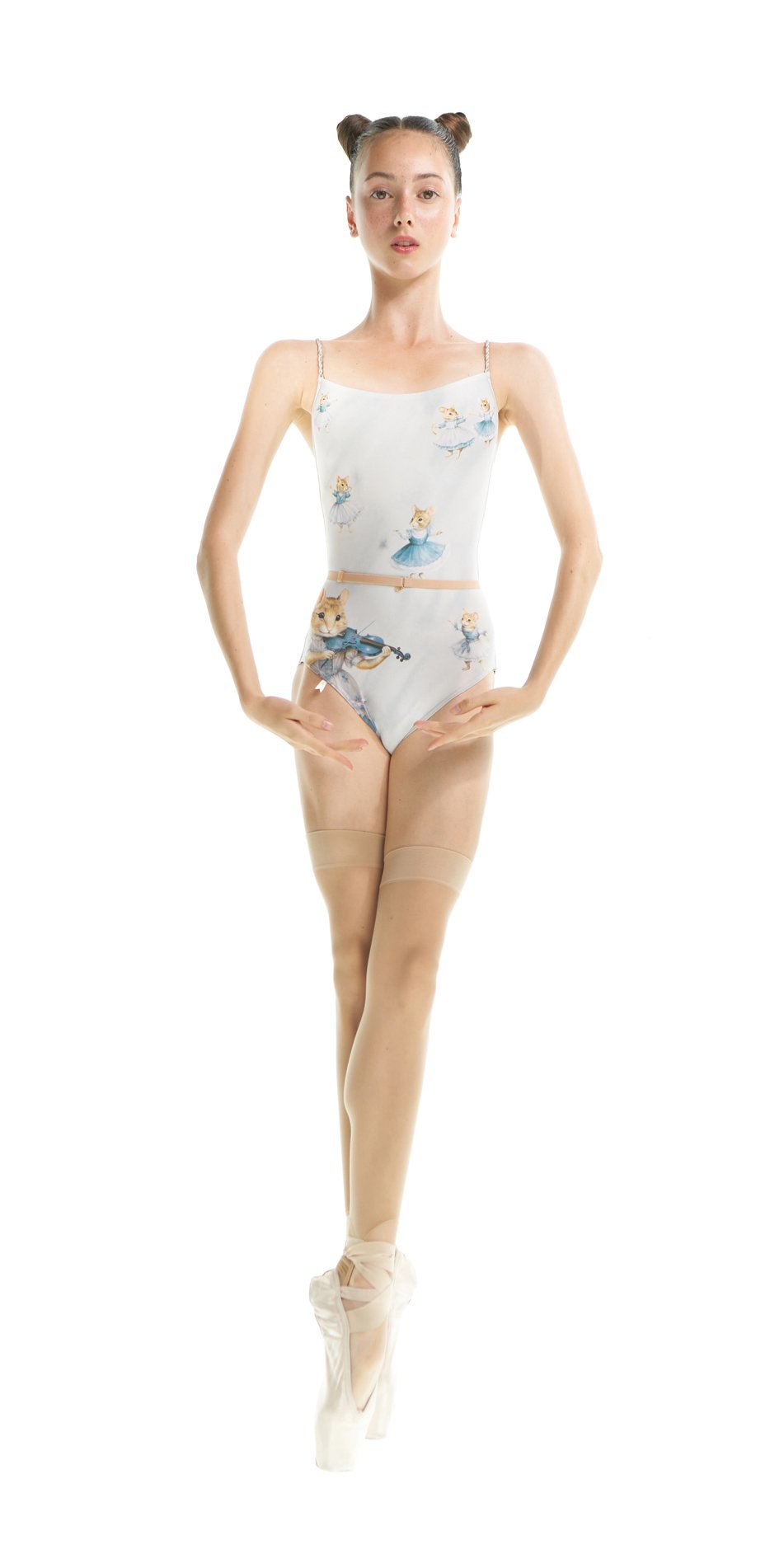MOUSY – camisole leotard with hand braided straps – baby blue