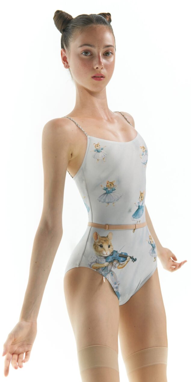 MOUSY – camisole leotard with hand braided straps – baby blue