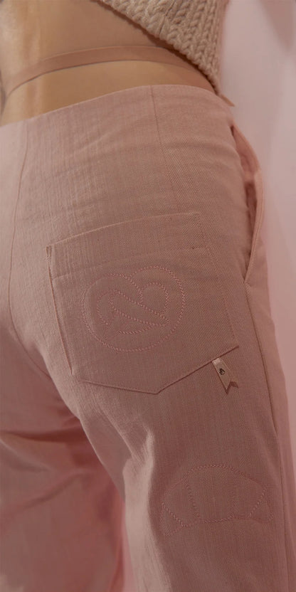 ［予約アイテム］PÂTISSIER’S – embroidered uniform flare trousers – baby blush