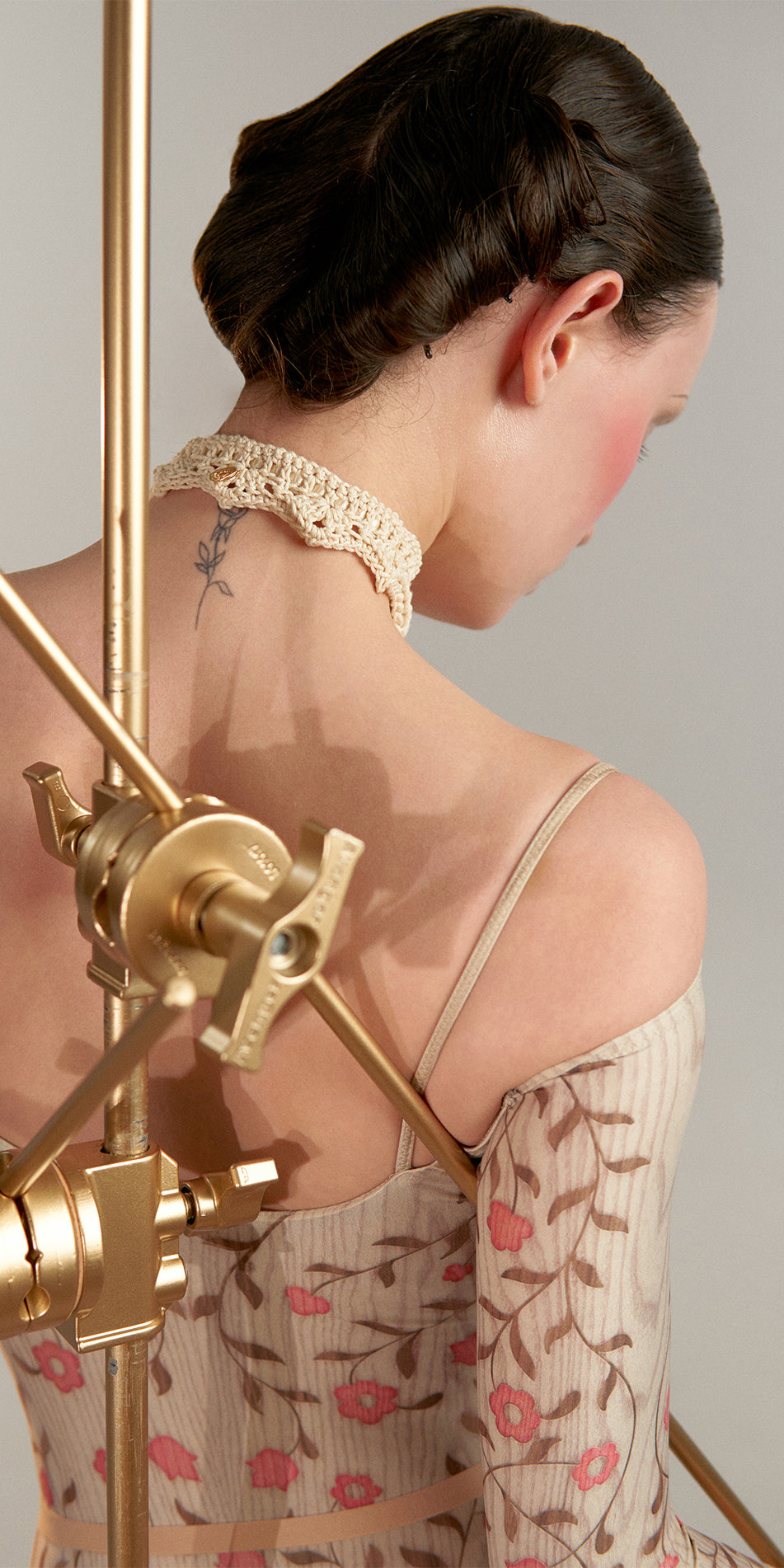 ［予約アイテム］ROSEWOOD INTARSIA - off-shoulder leotard with long sleeves