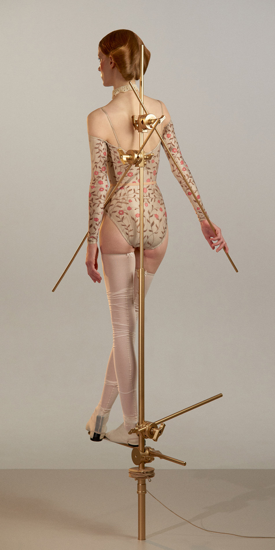 ［予約アイテム］ROSEWOOD INTARSIA - off-shoulder leotard with long sleeves