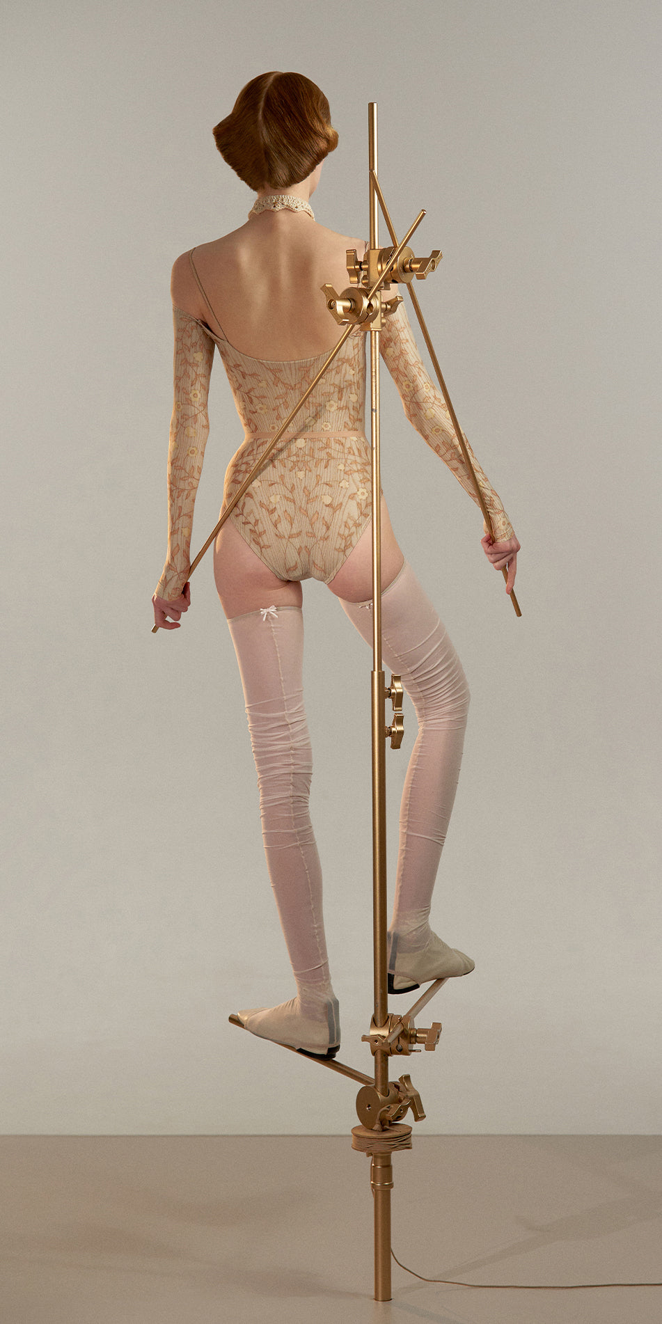 ［予約アイテム］ROSEWOOD INTARSIA - off-shoulder leotard with long sleeves