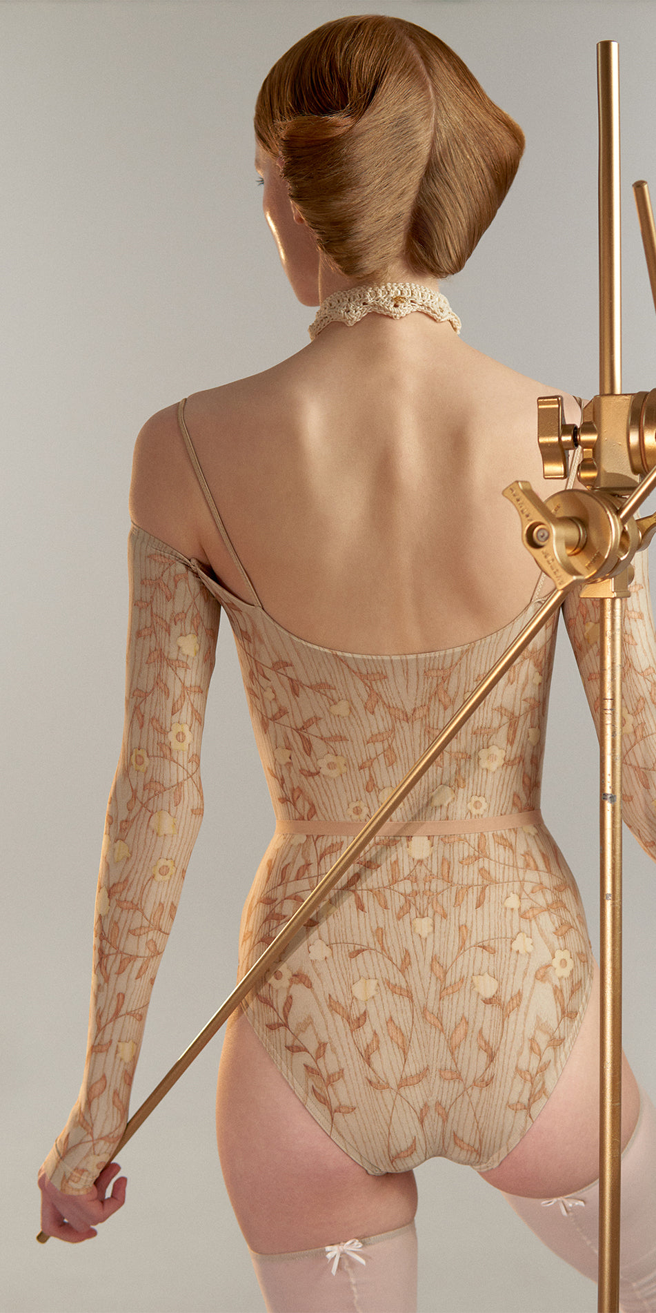 ［予約アイテム］ROSEWOOD INTARSIA - off-shoulder leotard with long sleeves