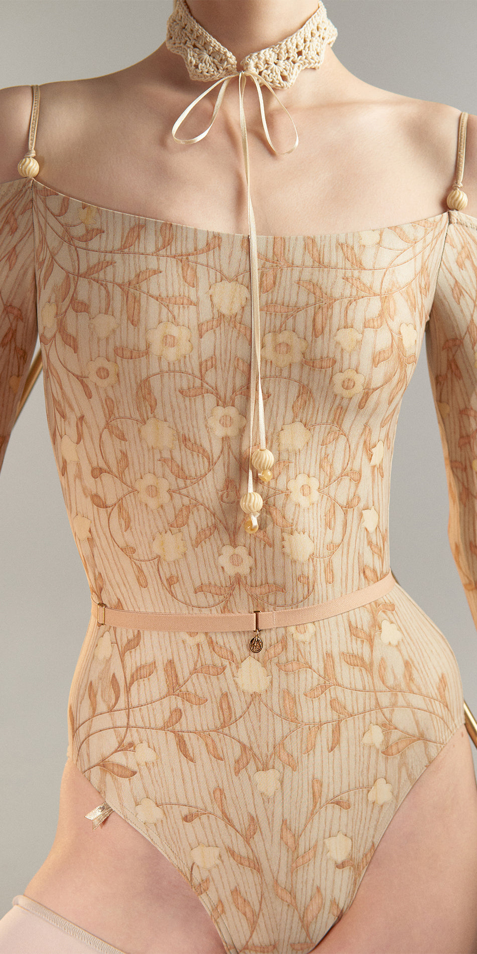 ［予約アイテム］ROSEWOOD INTARSIA - off-shoulder leotard with long sleeves