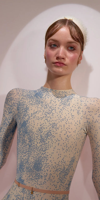 ［予約アイテム］SPRINKLE DOT – low back leotard with long sleeves – blue