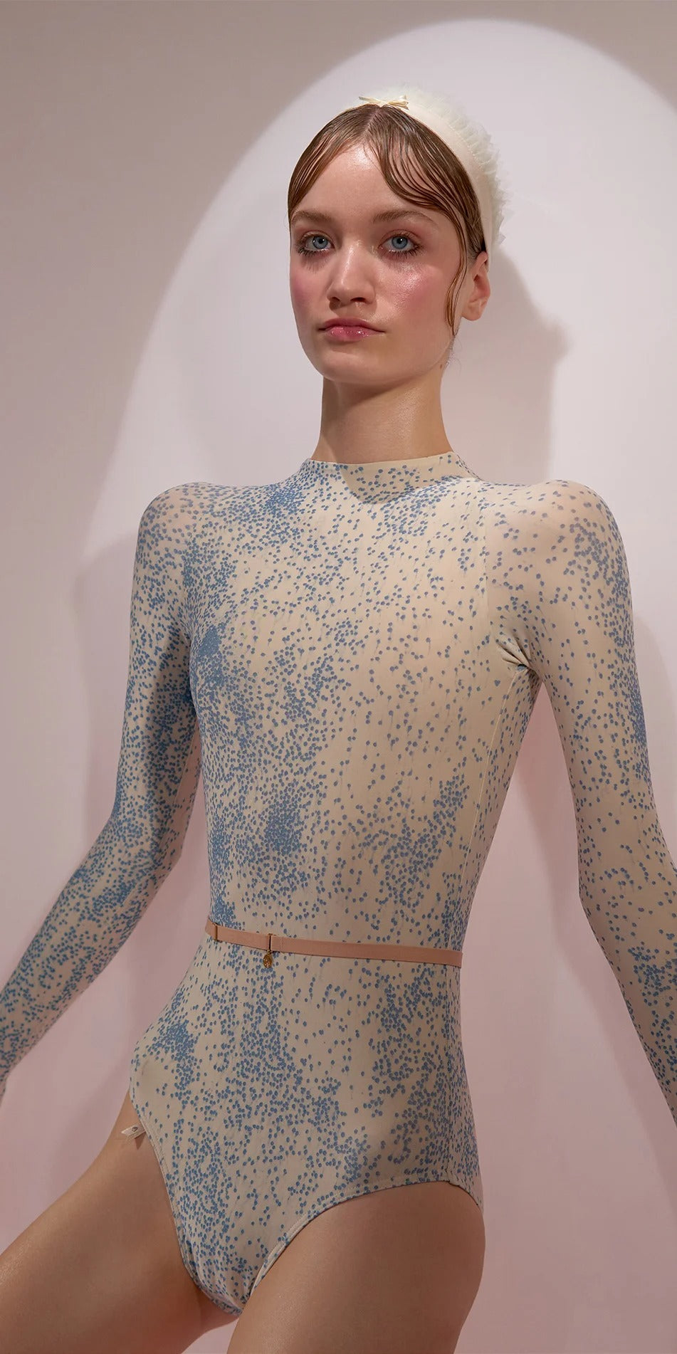 ［予約アイテム］SPRINKLE DOT – low back leotard with long sleeves – blue
