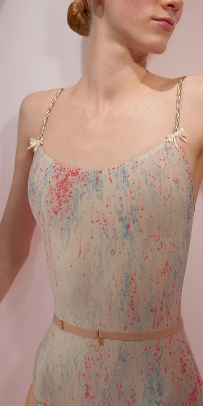 ［予約アイテム］SPRINKLE MERINGUE – camisole leotard with cake-candle straps – blue/blush