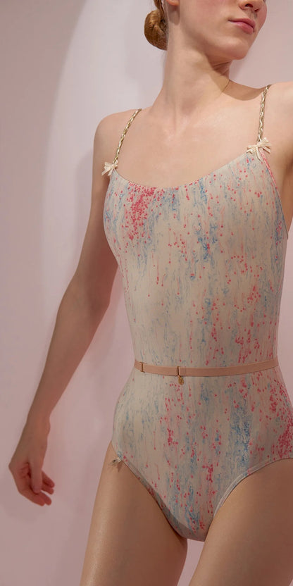 ［予約アイテム］SPRINKLE MERINGUE – camisole leotard with cake-candle straps – blue/blush