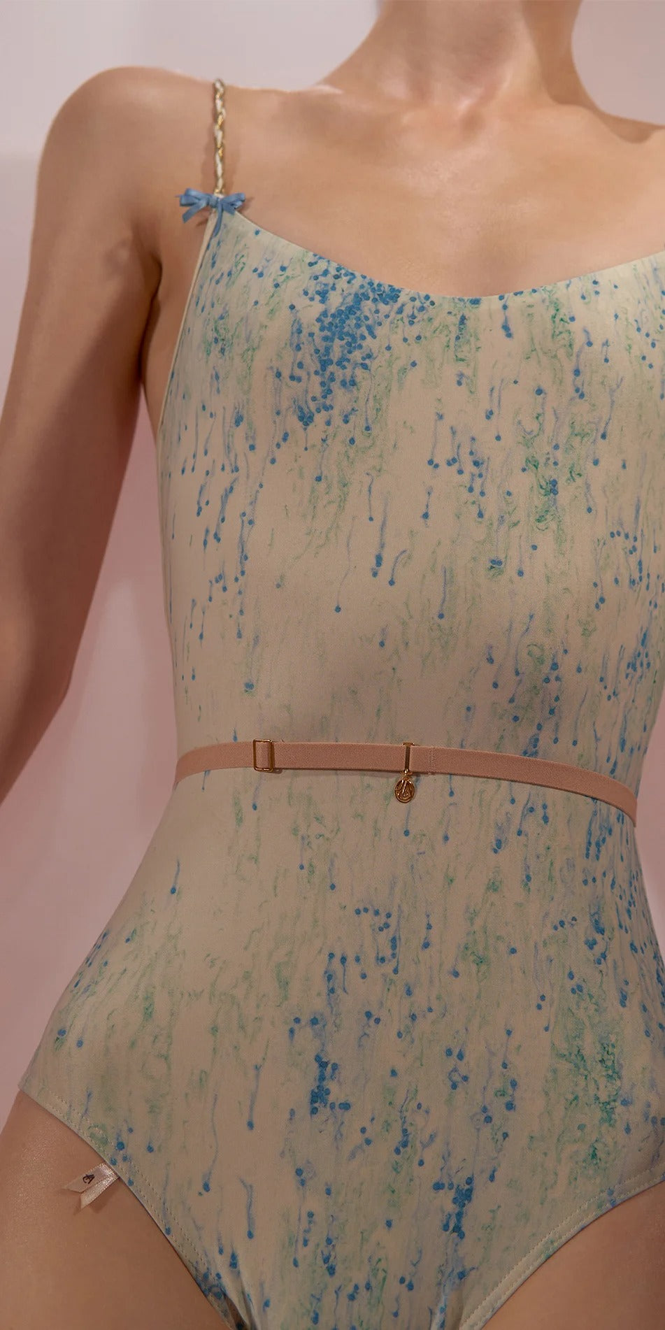 ［予約アイテム］SPRINKLE MERINGUE – camisole leotard with cake-candle straps – blue/mint