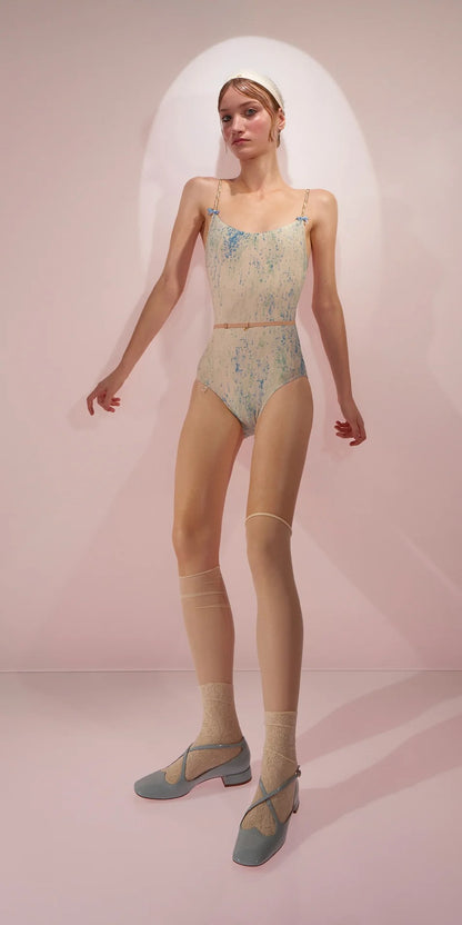［予約アイテム］SPRINKLE MERINGUE – camisole leotard with cake-candle straps – blue/mint