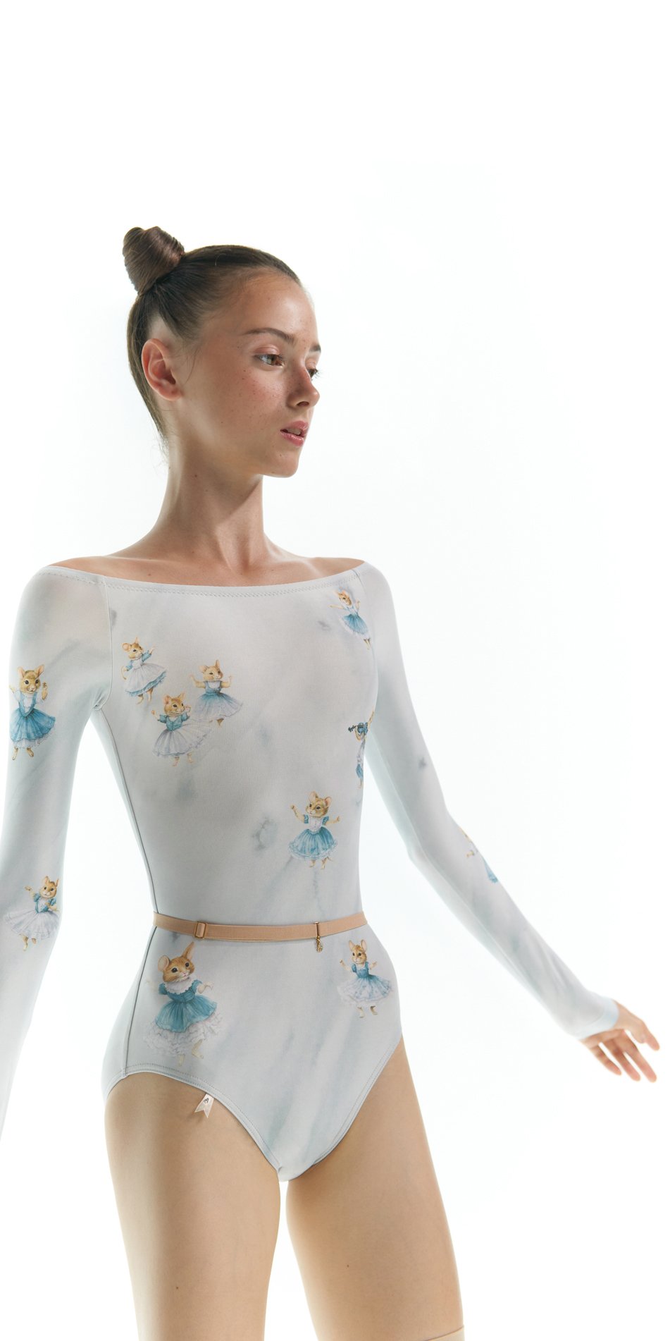 MOUSY – boatneck leotard with long sleeves – baby blue