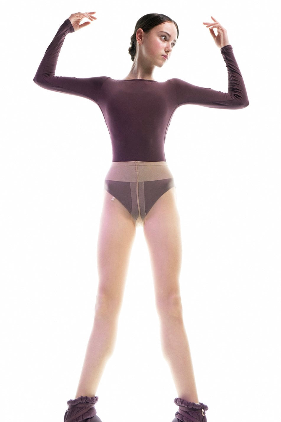CHEVRON | plum long sleeved/laced back leotard