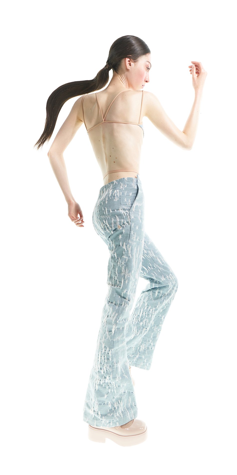 CAT scratched – flare jeans with ears – baby blue