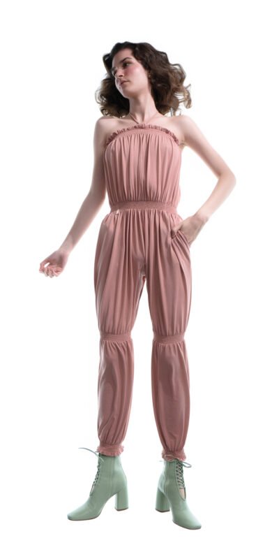 BOHO – blush smocked long jumpsuit