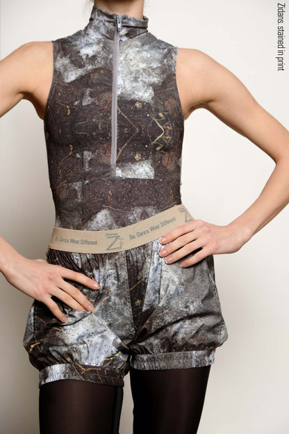 Zip leotard, stained in print | mud