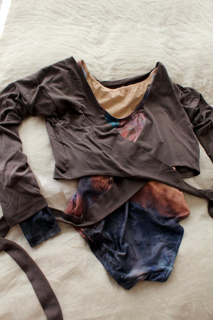 BALLERINA - chocolate back wrap t shirt with long sleeves