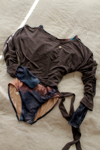 BALLERINA - chocolate back wrap t shirt with long sleeves