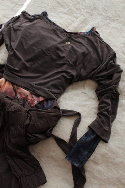 BALLERINA - chocolate back wrap t shirt with long sleeves
