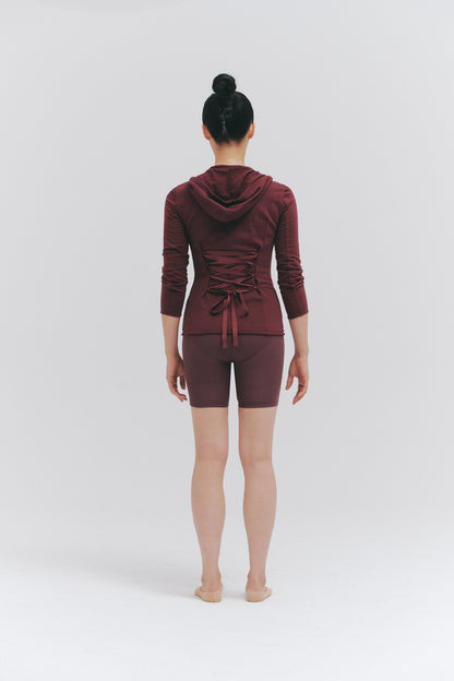 ORGANIC COTTON LACED HOODIE | BURGUNDY
