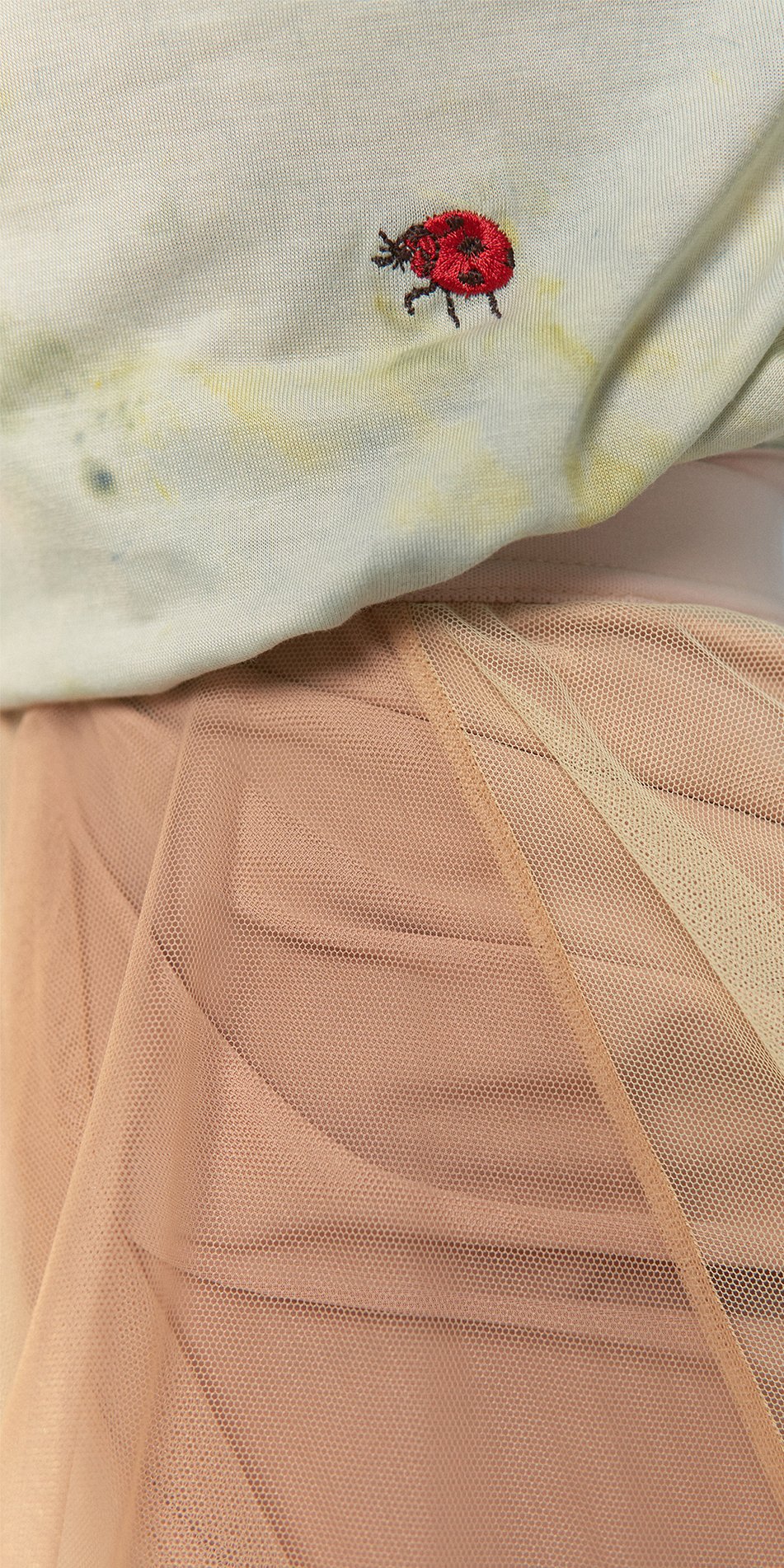 SUN-KISSED – hand dyed t-shirt with embroidered bugs – sage/multicolor