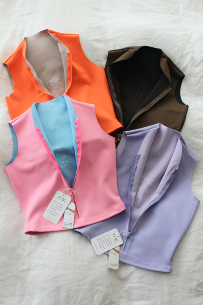ZIPPERED HALF TOP | TOBACCO