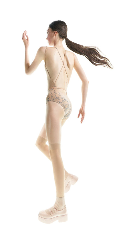 CAT paw print – cross back leotard – indigo