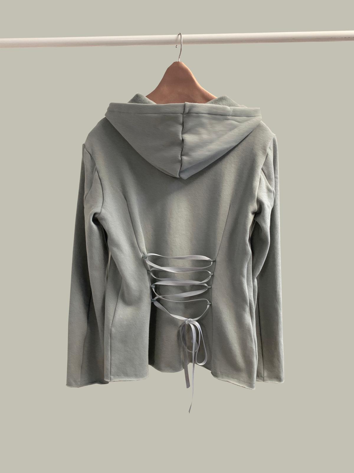 ORGANIC COTTON LACED HOODIE | SAUGE
